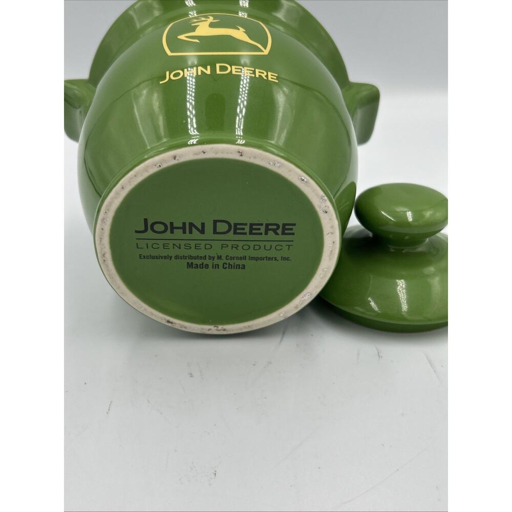 John Deere Green Ceramic Cookie Jar Canister w Lid Licensed Deer Logo - Picture 8 of 8
